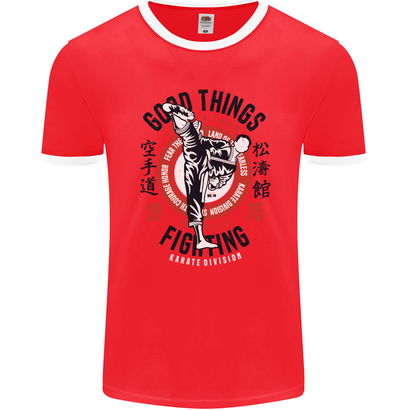 Karate Good Things Mixed Martial Arts MMA Mens Ringer T-Shirt FotL Red/White