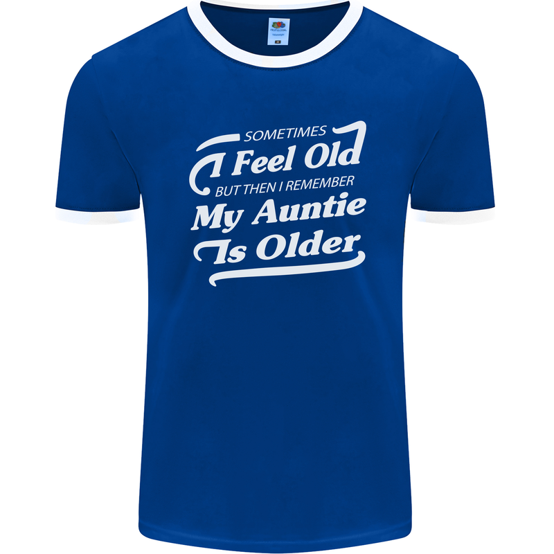 My Auntie is Older 30th 40th 50th Birthday Mens Ringer T-Shirt FotL Royal Blue/White