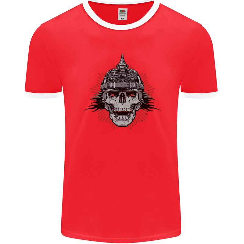 Pickelhaube Skull Prussian Helmet Biker Mens Ringer T-Shirt FotL Red/White