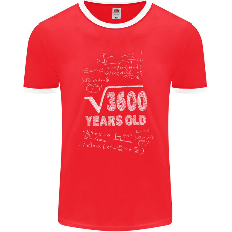 60th Birthday 60 Year Old Geek Funny Maths Mens Ringer T-Shirt FotL Red/White