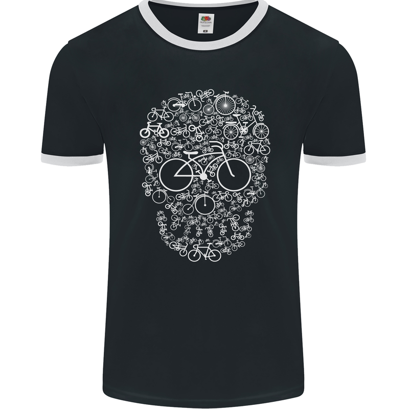 A Skull Made with Bicycles Cyclist Cycling Mens Ringer T-Shirt FotL Black/White