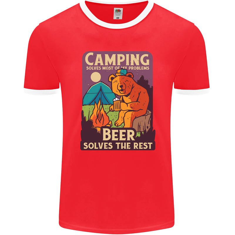 Camping Solves Most of My Problems Funny Mens Ringer T-Shirt FotL Red/White