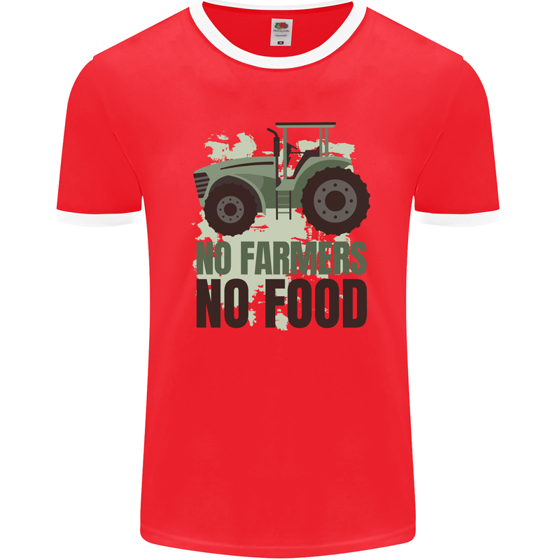 Tractor No Farmers No Food Farming Mens Ringer T-Shirt FotL Red/White