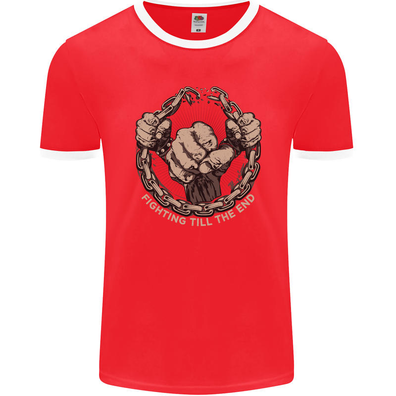 Fighting 'Till the End MMA Martial Arts Mens Ringer T-Shirt FotL Red/White