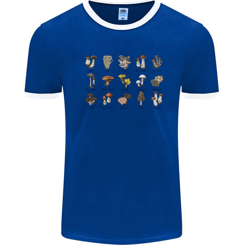 Mushroom Species Foraging Mycology Mens Ringer T-Shirt Royal Blue/White