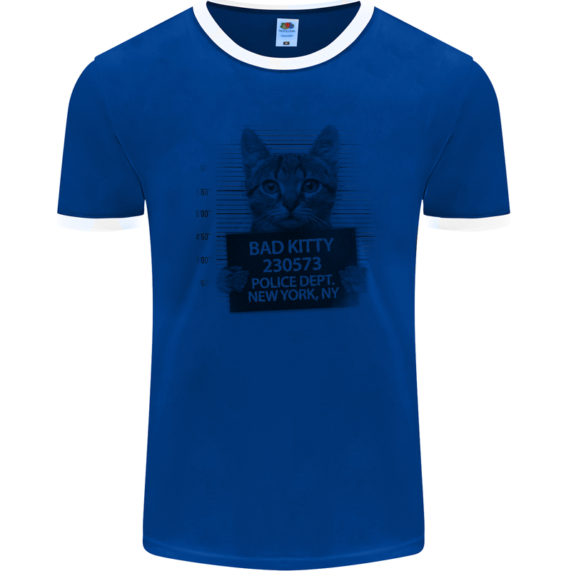 Bad Kitty New York City Police Dept. Mens Ringer T-Shirt FotL Royal Blue/White