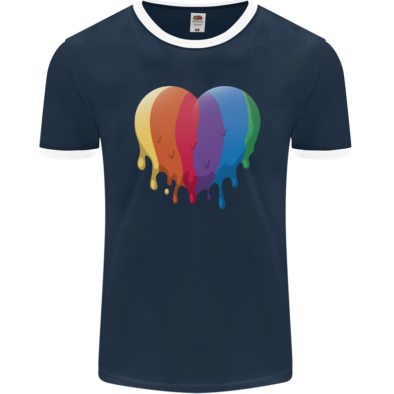 Gay Pride LGBT Heart Mens Ringer T-Shirt FotL Navy Blue/White