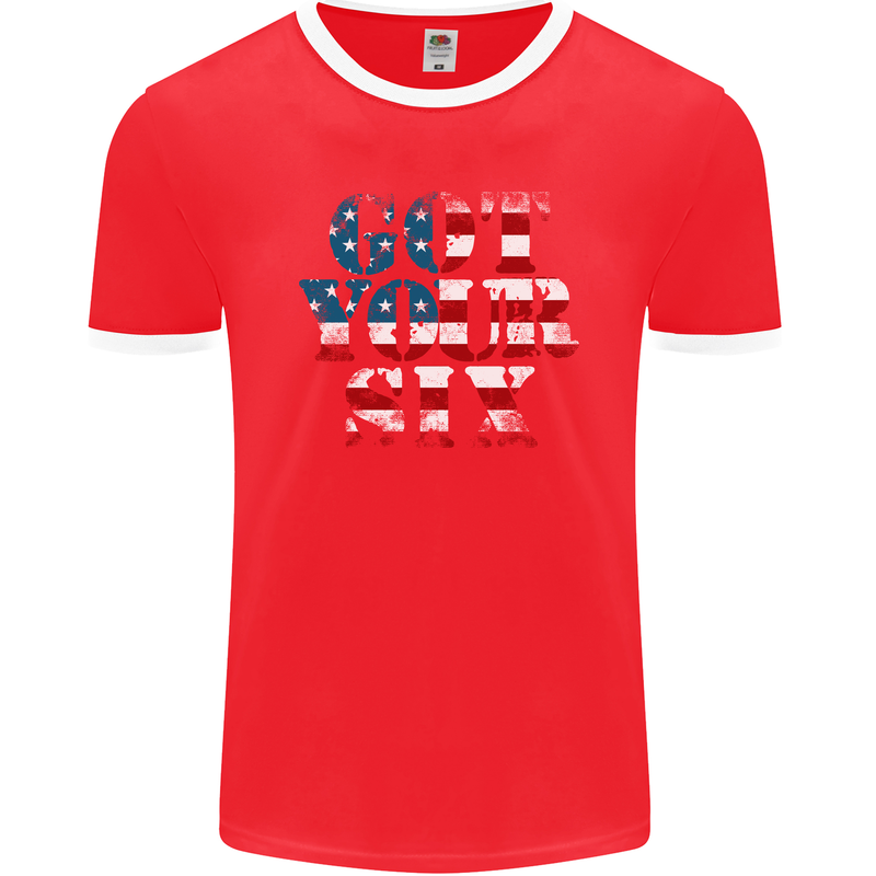 USA I've Got Your Six American Flag Army Mens Ringer T-Shirt FotL Red/White