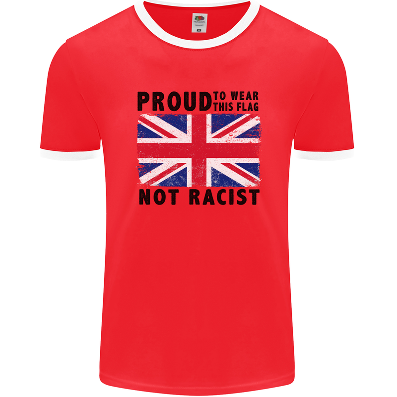 Proud to Wear Flag Not Racist Union Jack Mens Ringer T-Shirt FotL Red/White