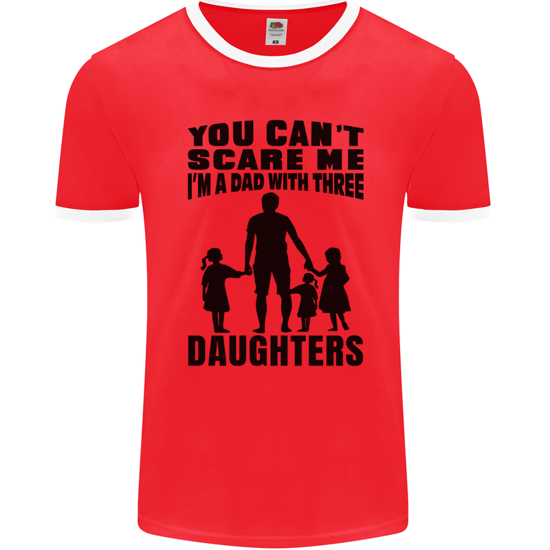 Dad With Three Daughters Funny Fathers Day Mens Ringer T-Shirt FotL Red/White