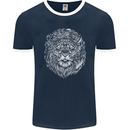 Funny Hipster Lion Mens Ringer T-Shirt FotL Navy Blue/White