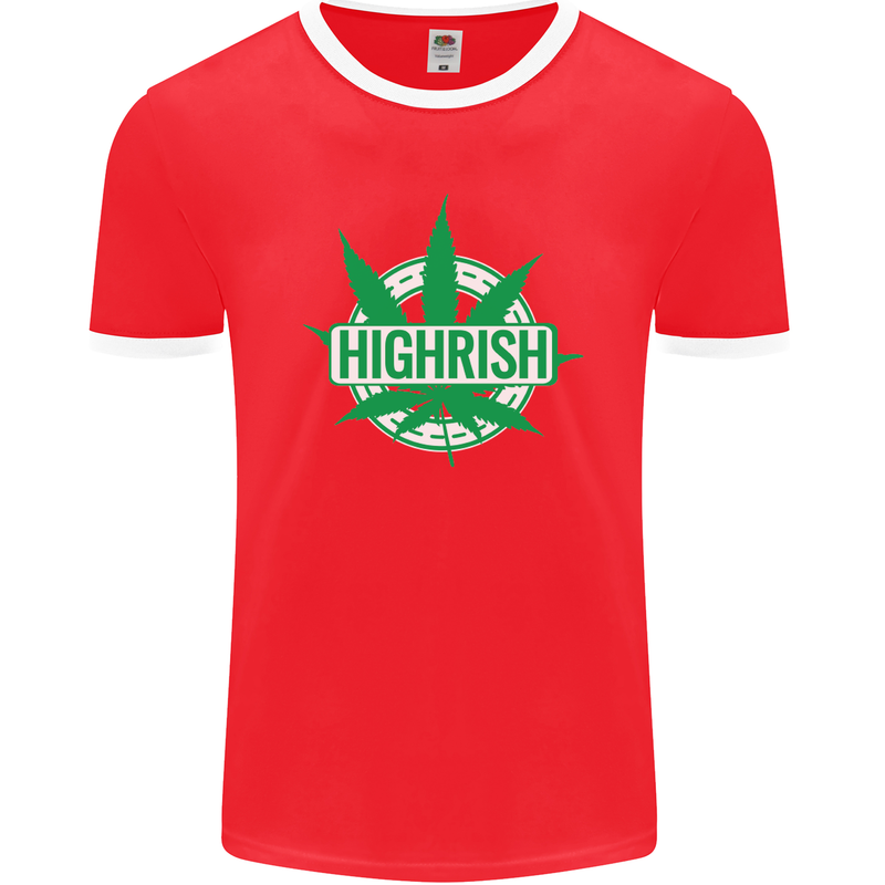 Highrish St. Patrick's Day Weed Drugs Funny Mens Ringer T-Shirt FotL Red/White