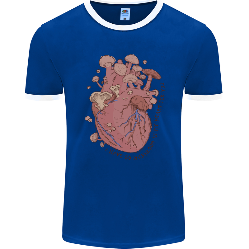 Mushroom Heart Foraging Mycology Mens Ringer T-Shirt FotL Royal Blue/White