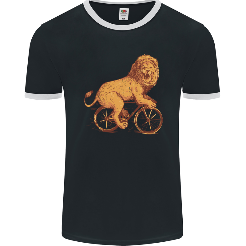 Cycling A Lion Riding a Bicycle Mens Ringer T-Shirt FotL Black/White