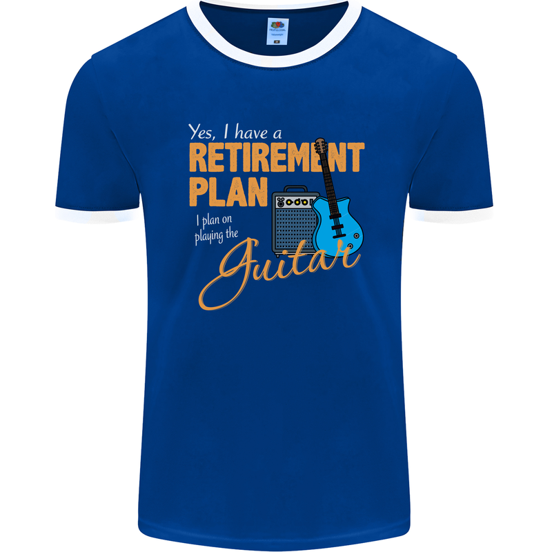 Guitar Retirement Plan Guitarist Acoustic Mens Ringer T-Shirt FotL Royal Blue/White