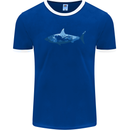 Great White Shark Scuba Diver Diving Mens Ringer T-Shirt FotL Royal Blue/White