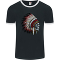 Indian Skull Headdress Biker Motorbike Mens Ringer T-Shirt FotL Black/White