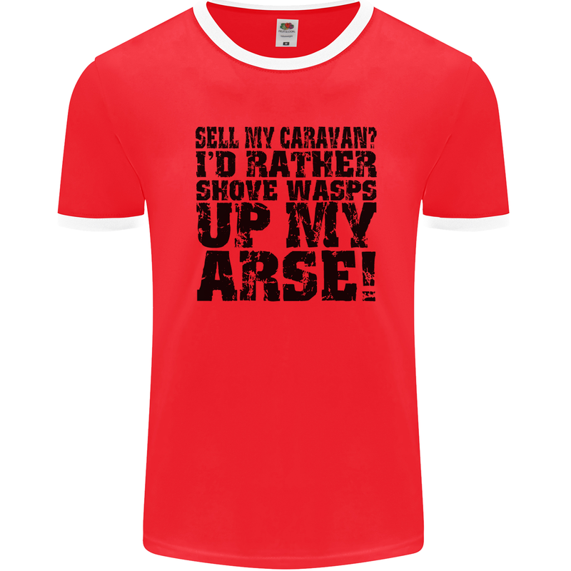 Sell My Caravan? Caravanning Funny Holiday Mens Ringer T-Shirt FotL Red/White