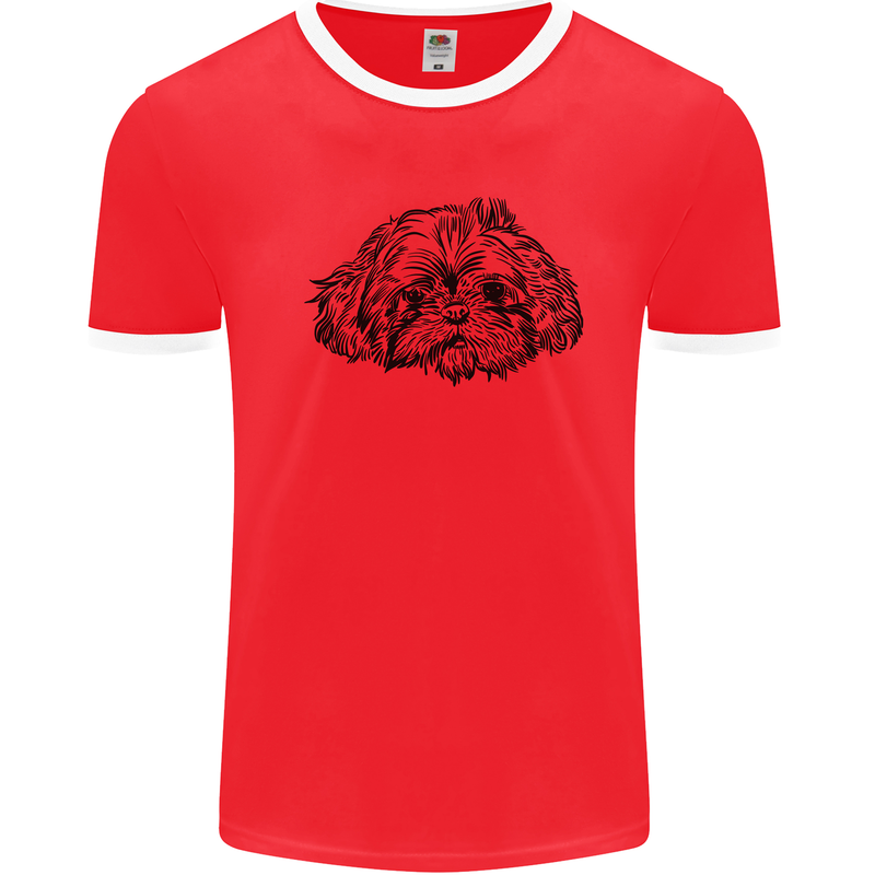 Shih Tzu Drawing Dogs Mens Ringer T-Shirt Red/White