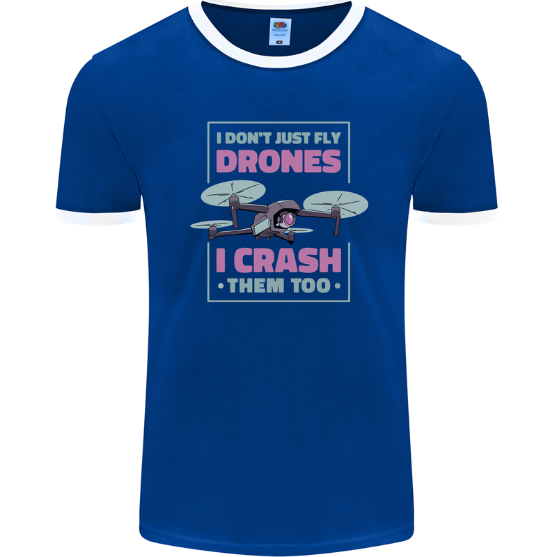 I Crash Them Too Funny Drone Pilot Mens Ringer T-Shirt FotL Royal Blue/White