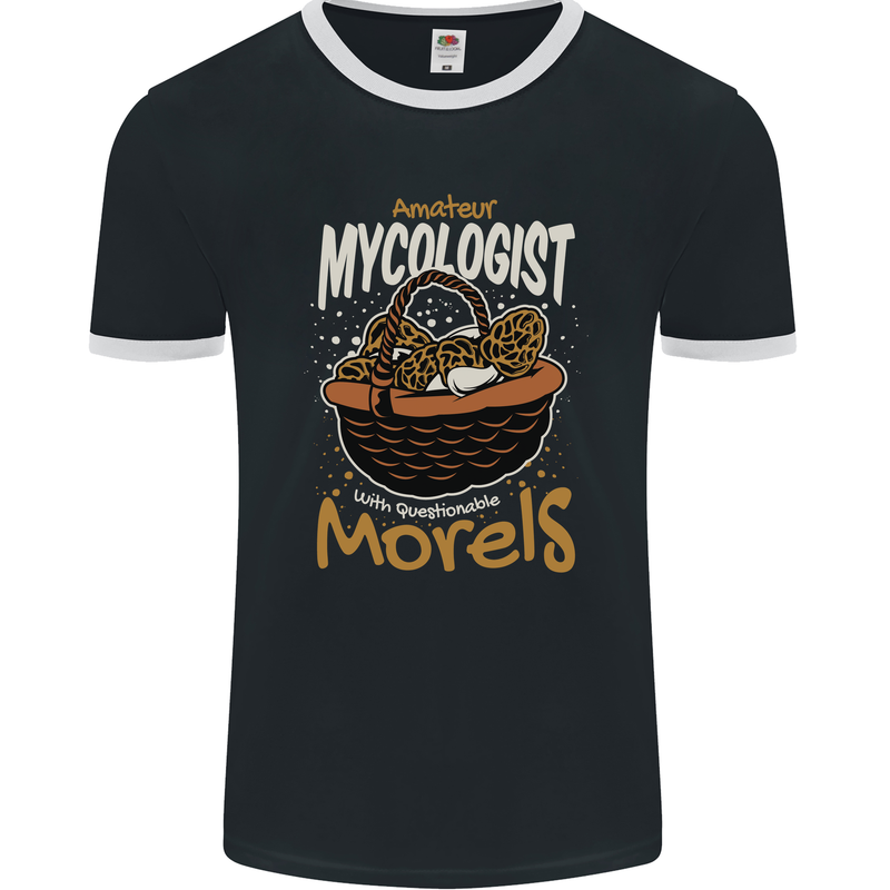 Amateur Mycologist Funny Mushroom Mens Ringer T-Shirt FotL Black/White