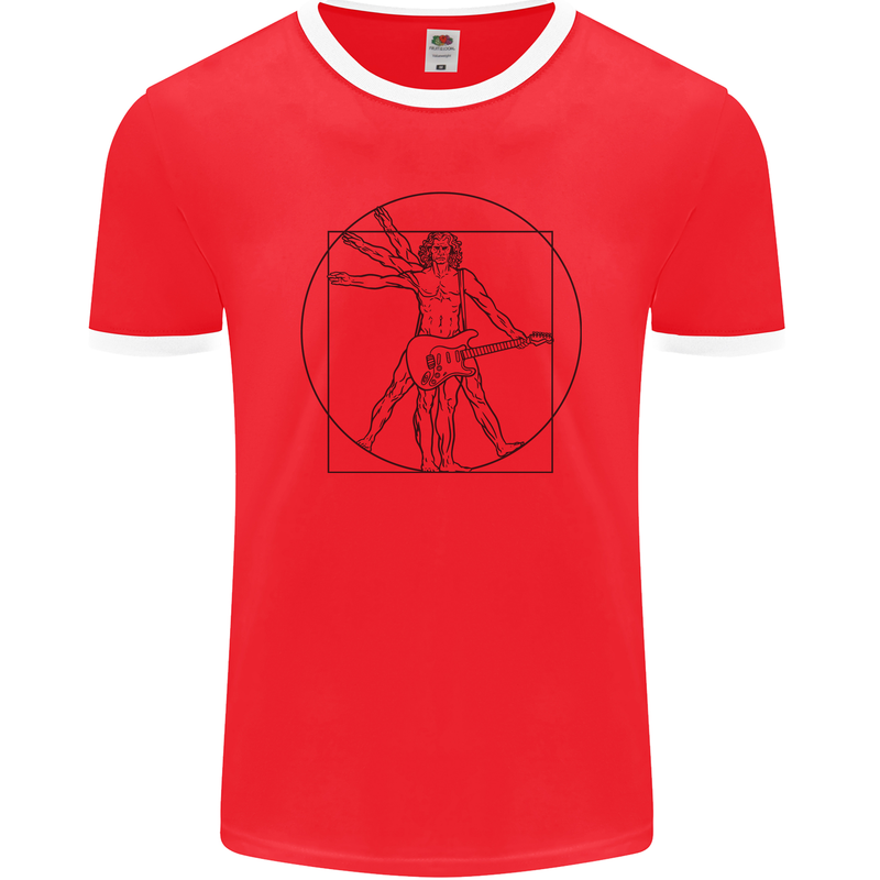 Guitar Vitruvian Man Guitarist Mens Ringer T-Shirt FotL Red/White