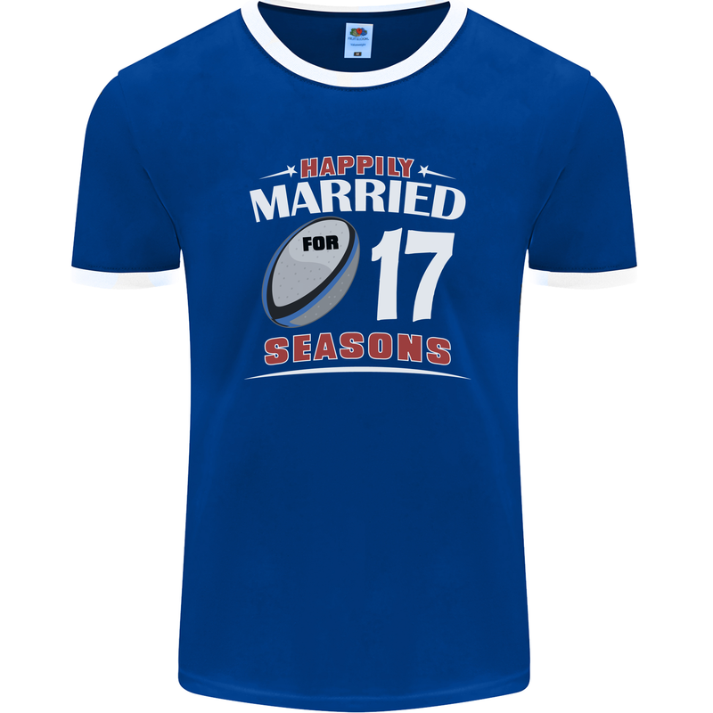 17 Year Wedding Anniversary 17th Rugby Mens Ringer T-Shirt FotL Royal Blue/White