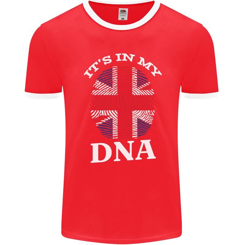 Britain Its in My DNA Funny Union Jack Flag Mens Ringer T-Shirt FotL Red/White