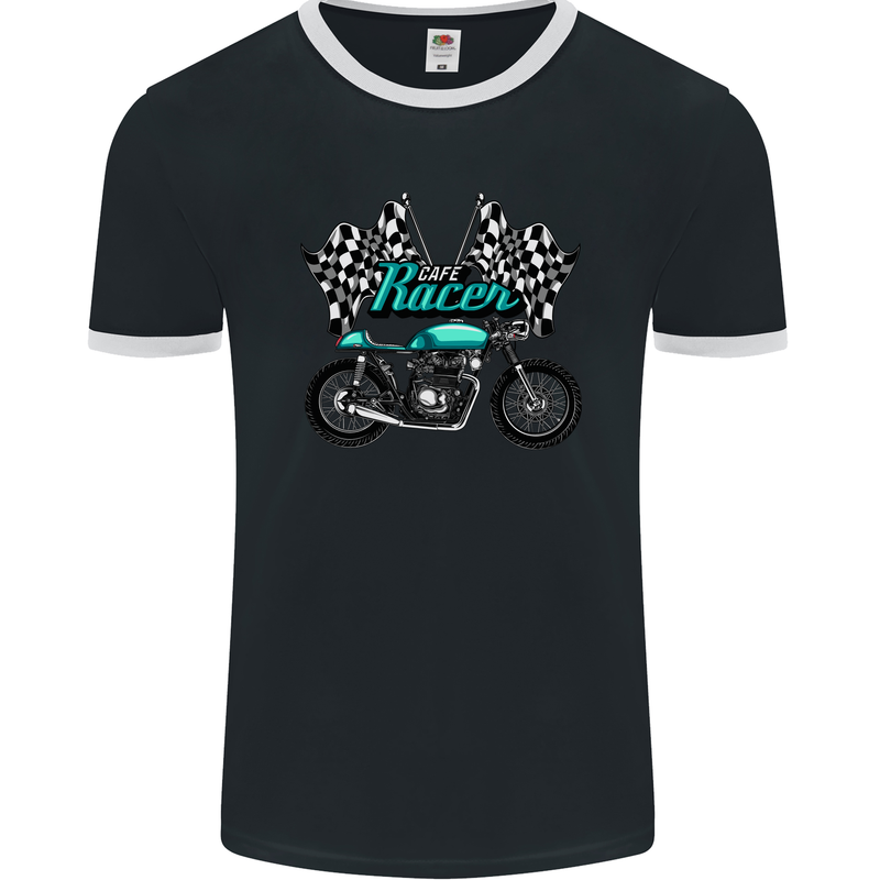 Cafe Racer Biker Motorcycle Motorbike Mens Ringer T-Shirt FotL Black/White