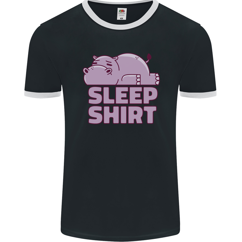 A Hippo Sleeping Shirt Hippomotamus Mens Ringer T-Shirt FotL Black/White