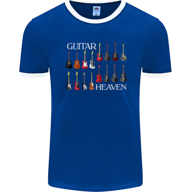 Guitar Heaven Collection Guitarist Acoustic Mens Ringer T-Shirt FotL Royal Blue/White