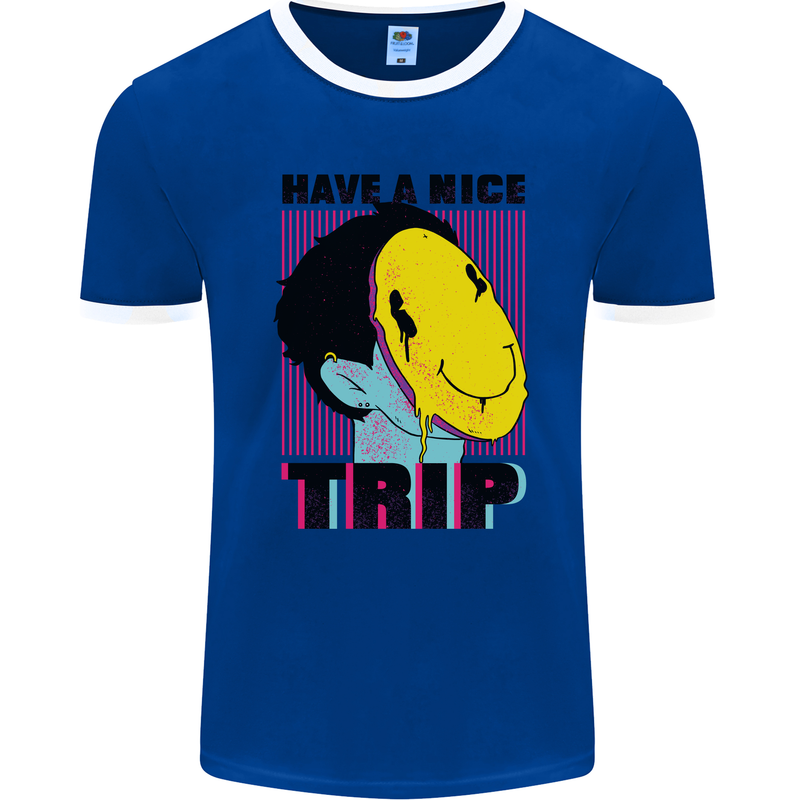 Acid Have a Nice Trip Drugs LSD Trippy Mens Ringer T-Shirt FotL Royal Blue/White