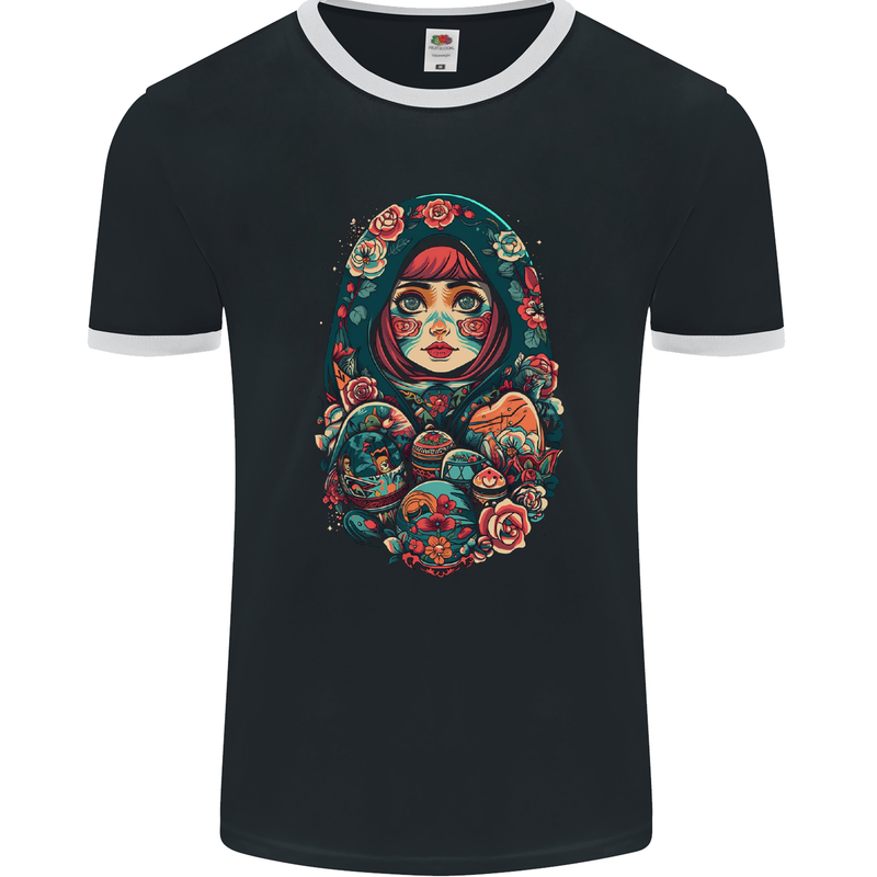 Matryoshka Doll Russian Girl Fantasy Mens Ringer T-Shirt FotL Black/White