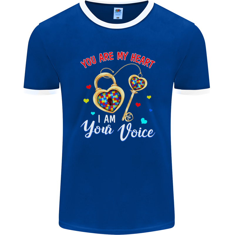 Autism You Are My Heart I Am Your Voice ASD Mens Ringer T-Shirt FotL Royal Blue/White