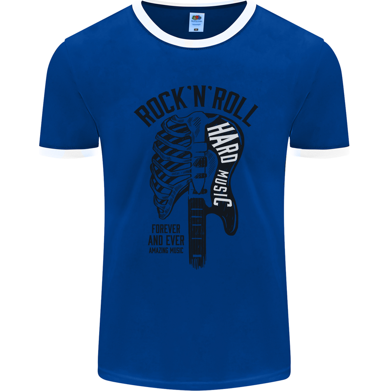 Rock N Roll Forever and Ever Guitar Mens Ringer T-Shirt FotL Royal Blue/White