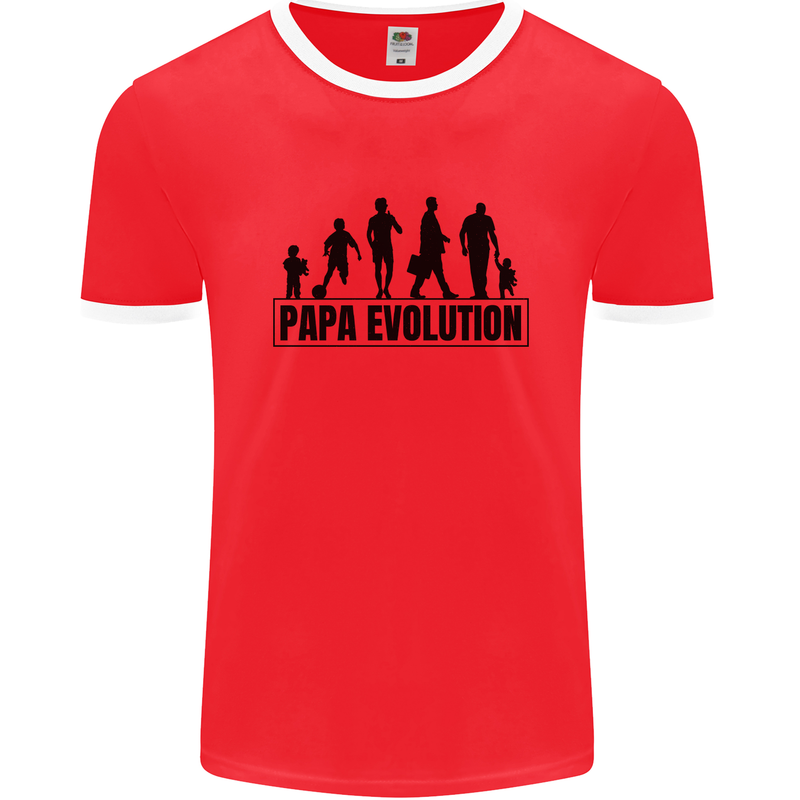 Papa Evolution Fathers Day Mens Ringer T-Shirt FotL Red/White