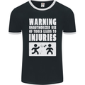 Warning Tools Builder Plumber Electrician Mens Ringer T-Shirt FotL Black/White