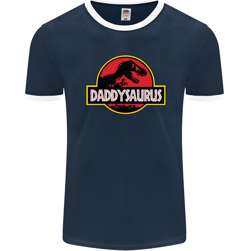 Daddysaurus Funny Father's Day Daddy Mens Ringer T-Shirt FotL Navy Blue/White