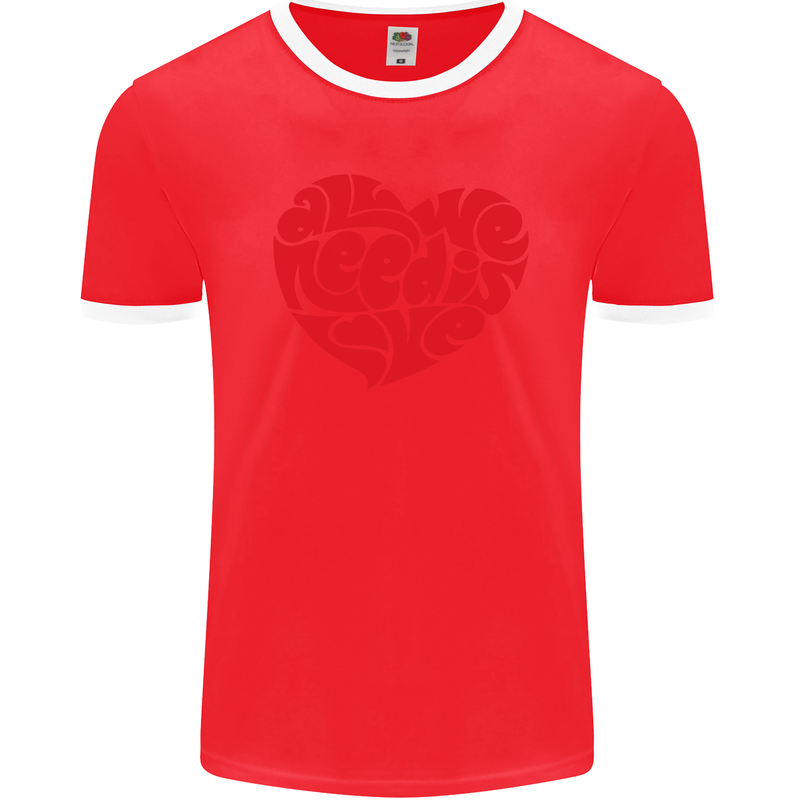 All You Need Is Love Heart Peace Mens Ringer T-Shirt FotL Red/White