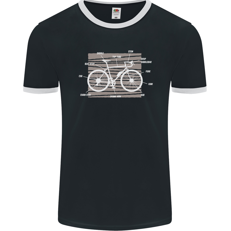 Bicycle Anatomy Funny Cyclist Cycling Funny Mens Ringer T-Shirt FotL Black/White