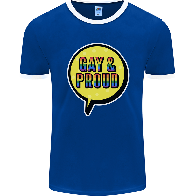 Gay and Proud LGBT Pride Awareness Mens Ringer T-Shirt FotL Royal Blue/White