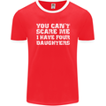 You Can't Scare Four Daughters Father's Day Mens Ringer T-Shirt FotL Red/White