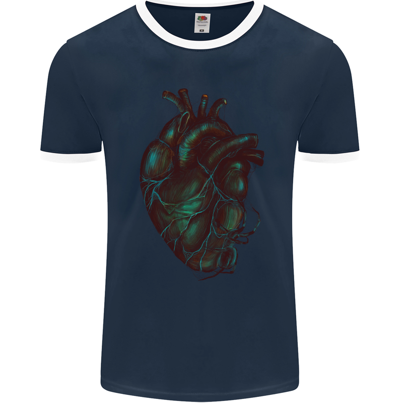 Rotten Heart Gothic Demon Satan Skull Evil Mens Ringer T-Shirt FotL Navy Blue/White