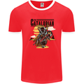 Catalorian Funny Cat Parody Mens White Ringer T-Shirt Red/White