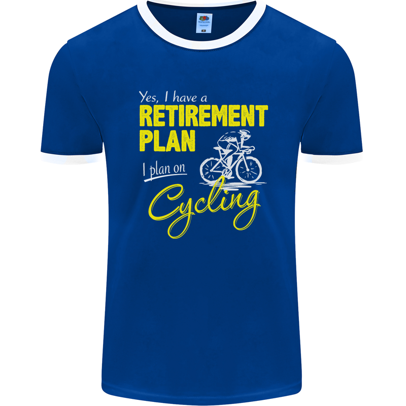 Cycling Retirement Plan Cyclist Funny Mens Ringer T-Shirt FotL Royal Blue/White