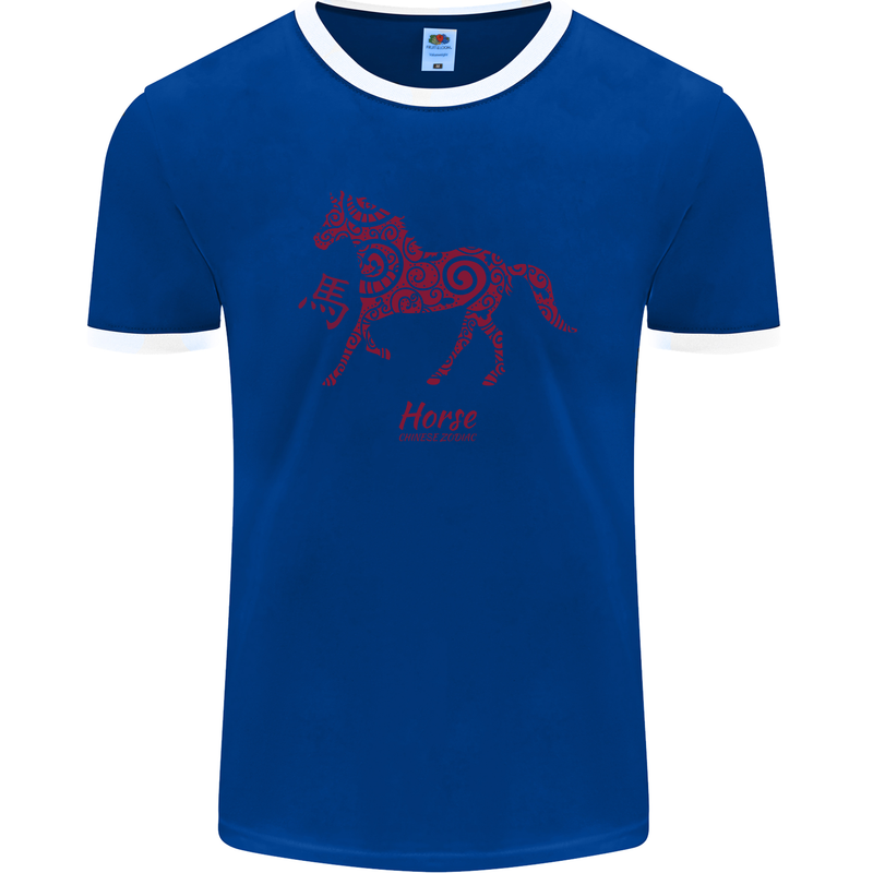 Chinese Zodiac Shengxiao Year of the Horse Mens Ringer T-Shirt FotL Royal Blue/White