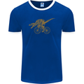 T-Rex Dinosaure Riding a Bicycle Cycling Mens Ringer T-Shirt FotL Royal Blue/White