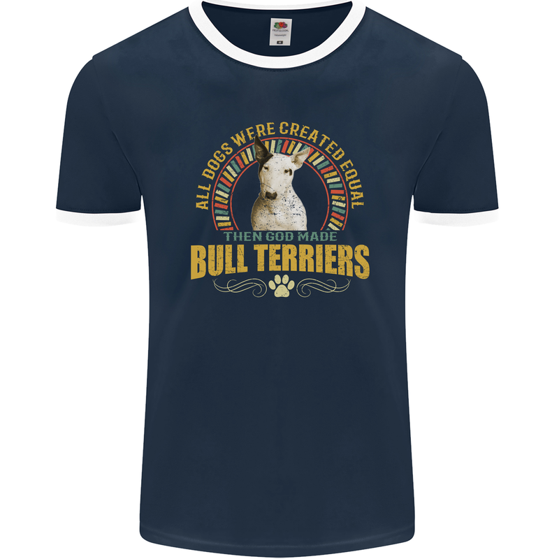 A Bull Terrier Dog Mens Ringer T-Shirt FotL Navy Blue/White