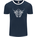 A Highland Cow Design Mens Ringer T-Shirt FotL Navy Blue/White