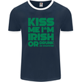 Kiss Me I'm Irish or Drunk St Patricks Day Mens Ringer T-Shirt FotL Navy Blue/White